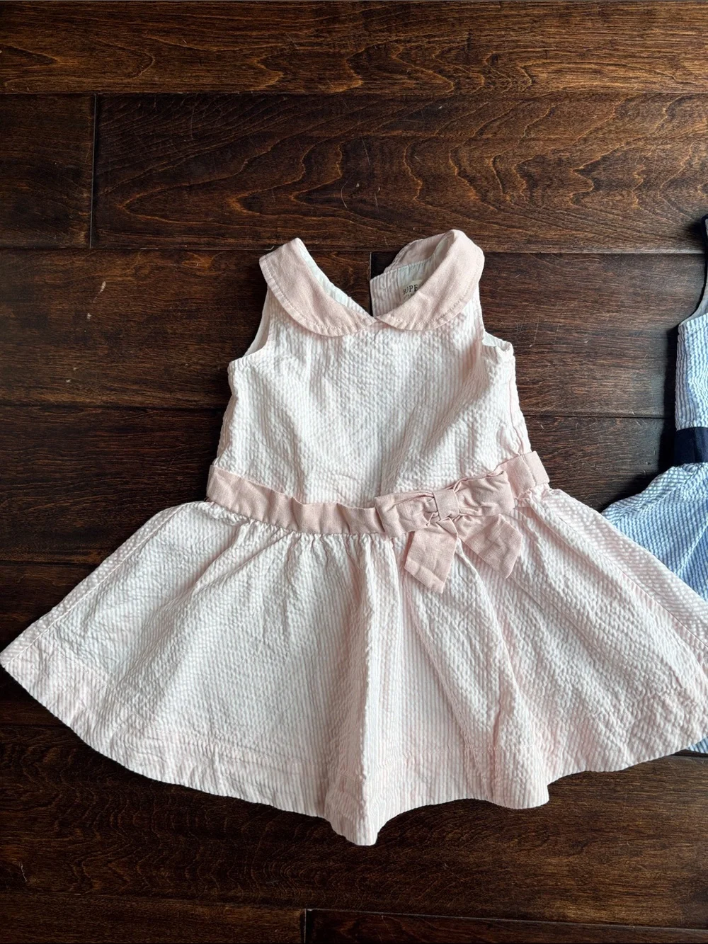 Girls Pink Seersucker Party Dress with Bow Accent